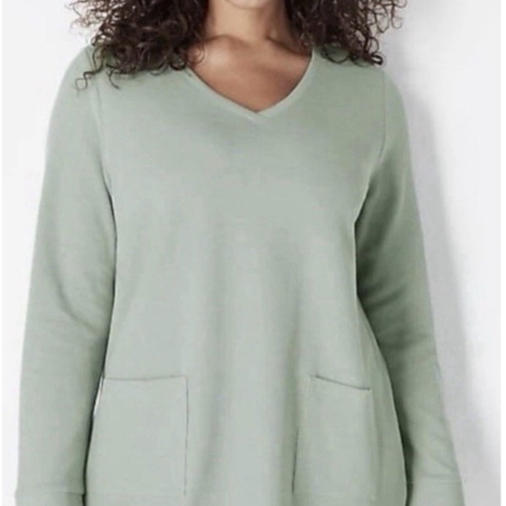 J. Jill Soft Sage Knit Top with pockets minimalist classic cotton neutral Size S